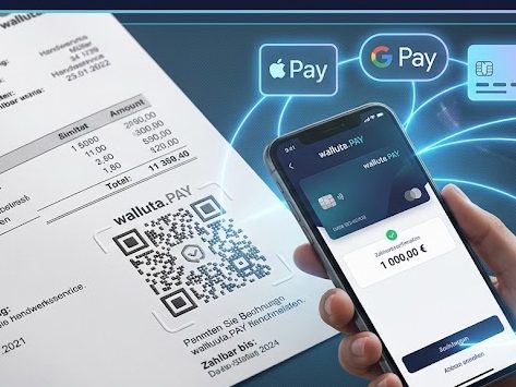 Smartphone scannt den QR-Code auf einer Rechnung
