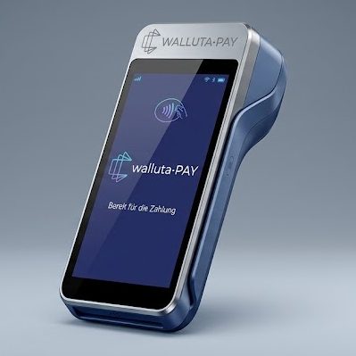 walluta.PAY Kartenterminal mit Touch-Display, Anzeige „Bereit für die Zahlung“
